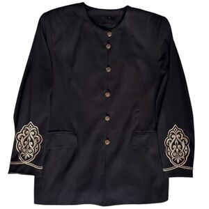Lord & Taylor Vintage Black Gold Embroidered Blazer Jacket Women’s